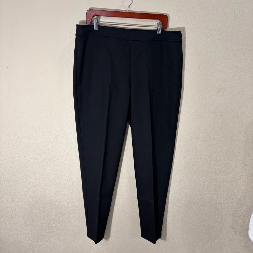 Eileen Fisher Black Tencel Lyocell Straight Leg Pull On Pants Sz l Career Luxury